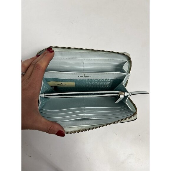 Kate Spade Zip Around Wallet Light Blue Leather Accessories Purse Designer Long - Picture 3 of 11